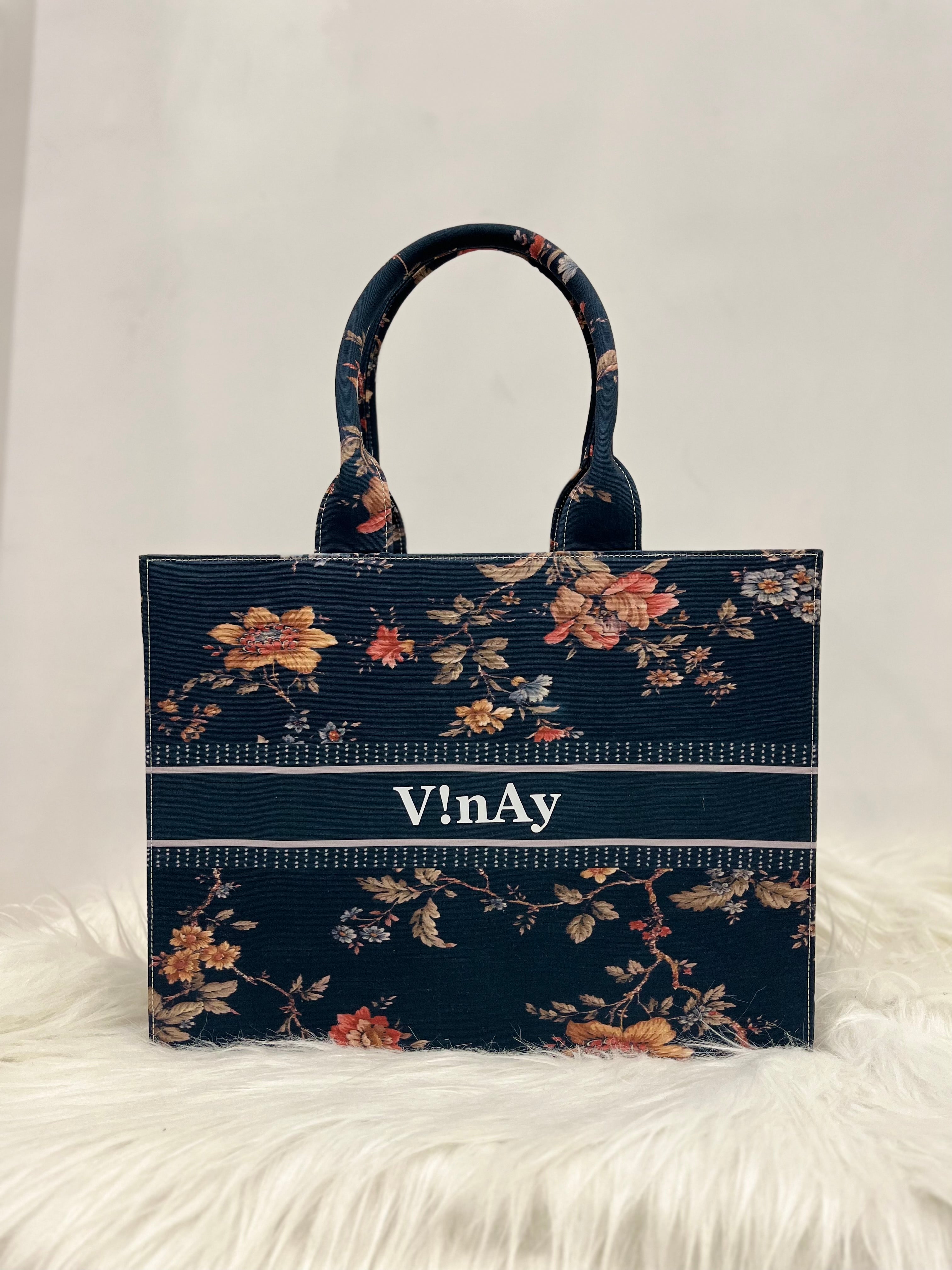 Midnight Flower Tote Bag With Your Name