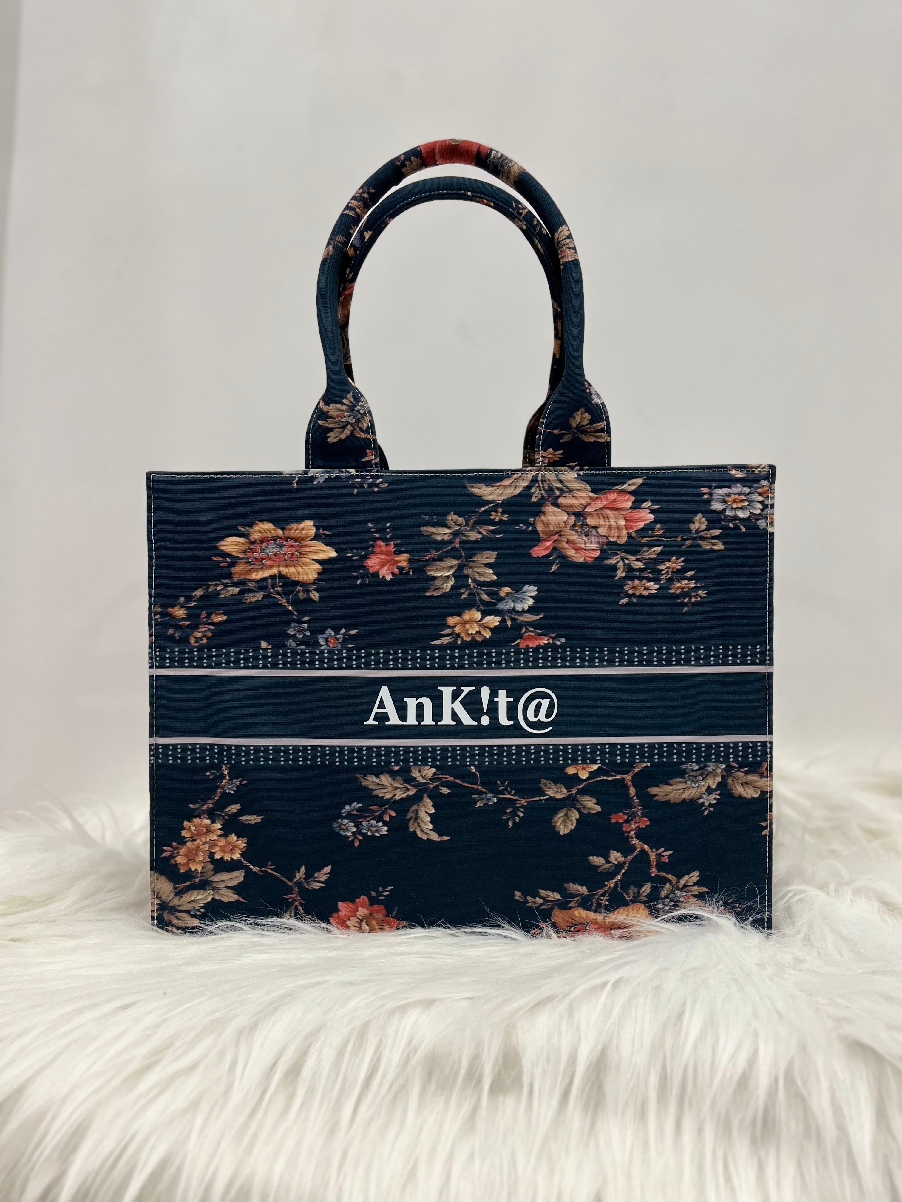 Midnight Flower Tote Bag With Your Name