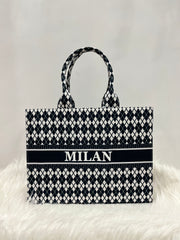 Black and White Cheks Tote Bag With Your Name