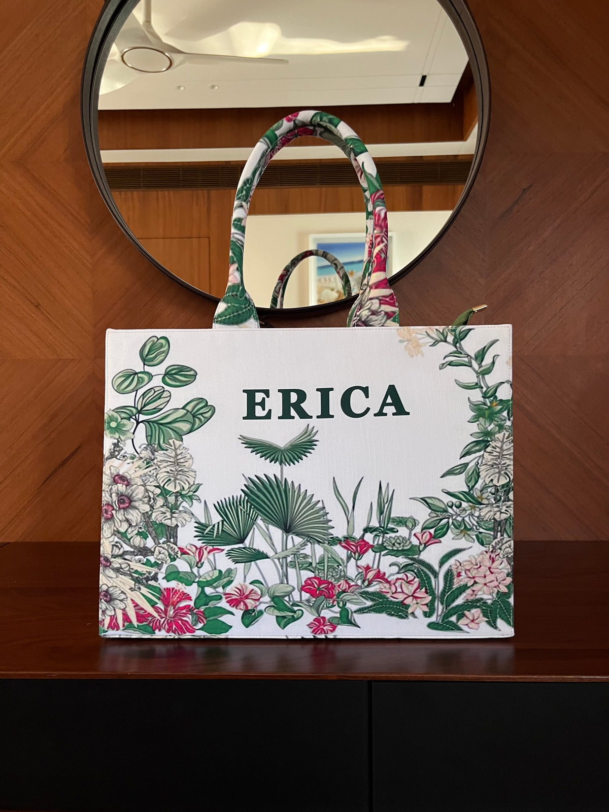 Green Palm Tote Bag With Your Name