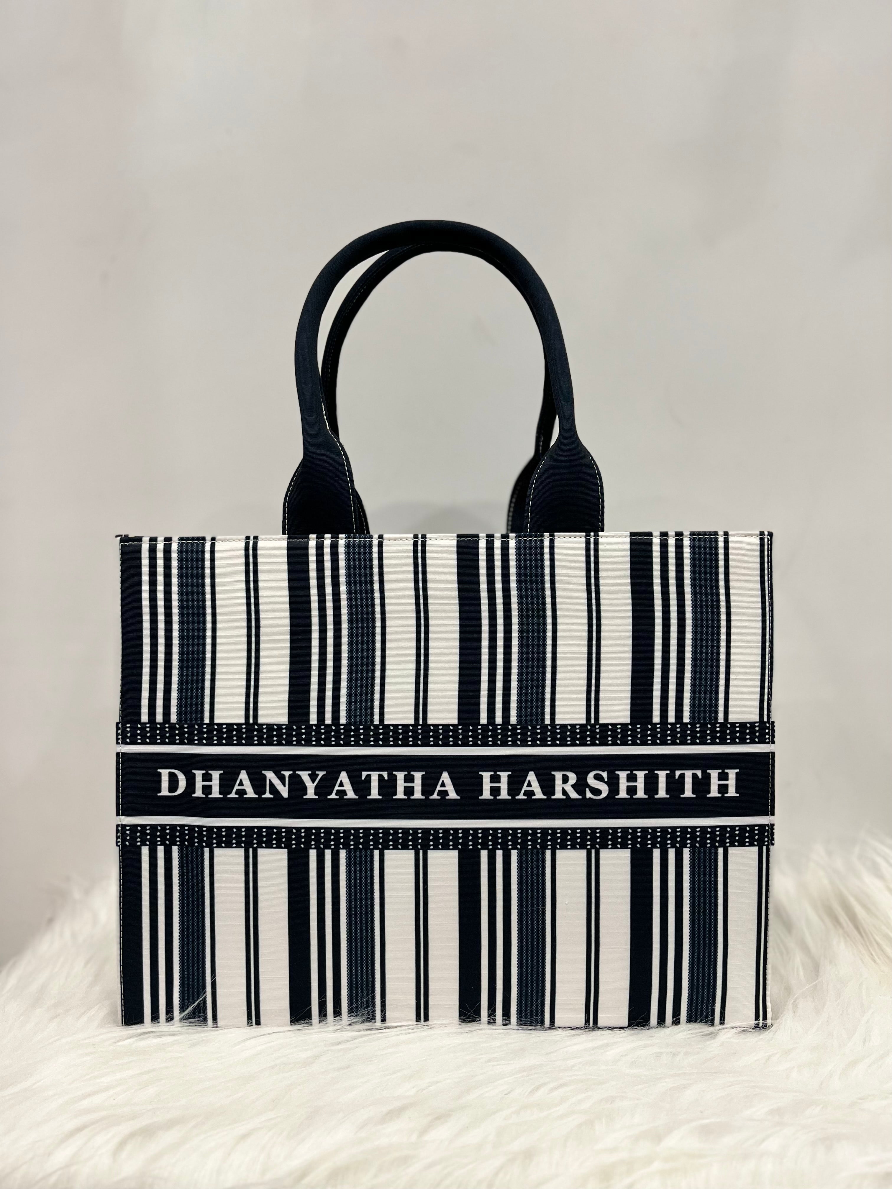 Black And White Stripe Tote Bag with your Name