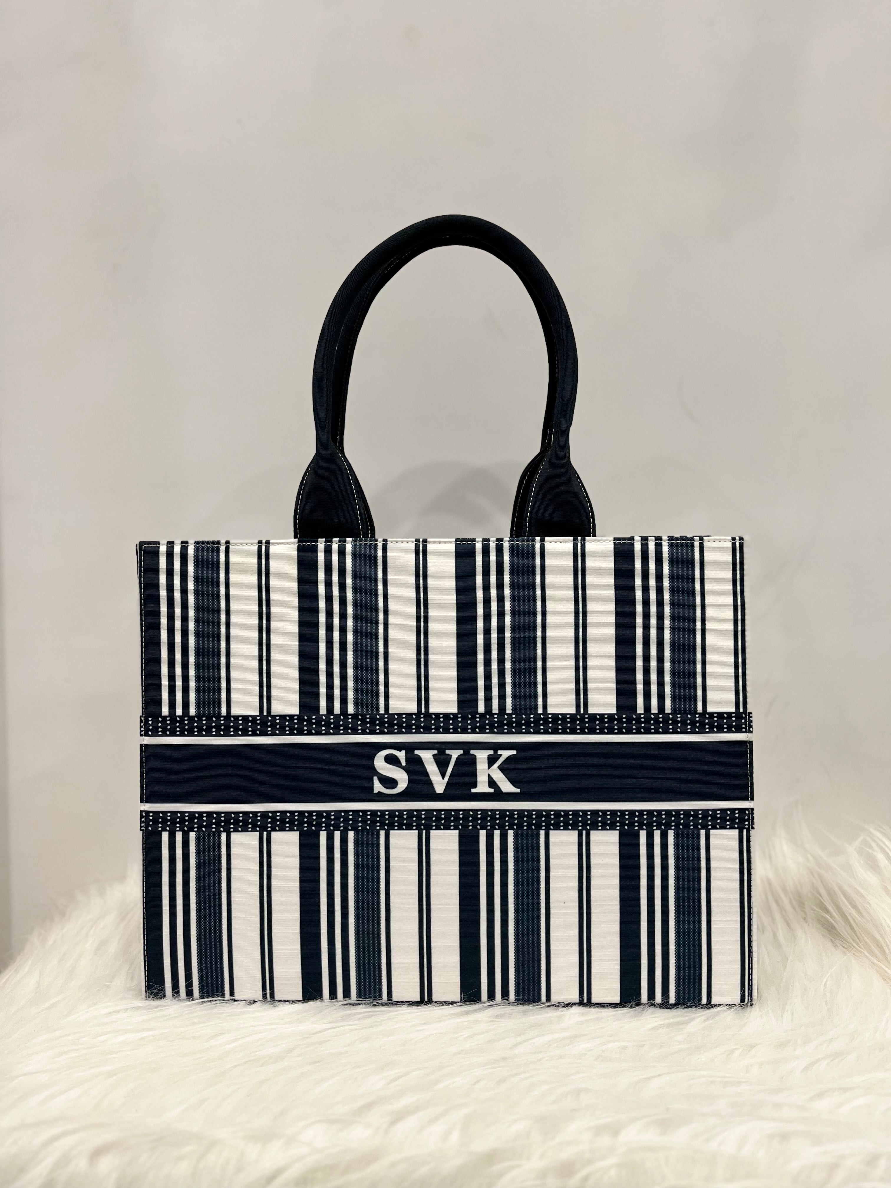 Black And White Stripe Tote Bag with your Name