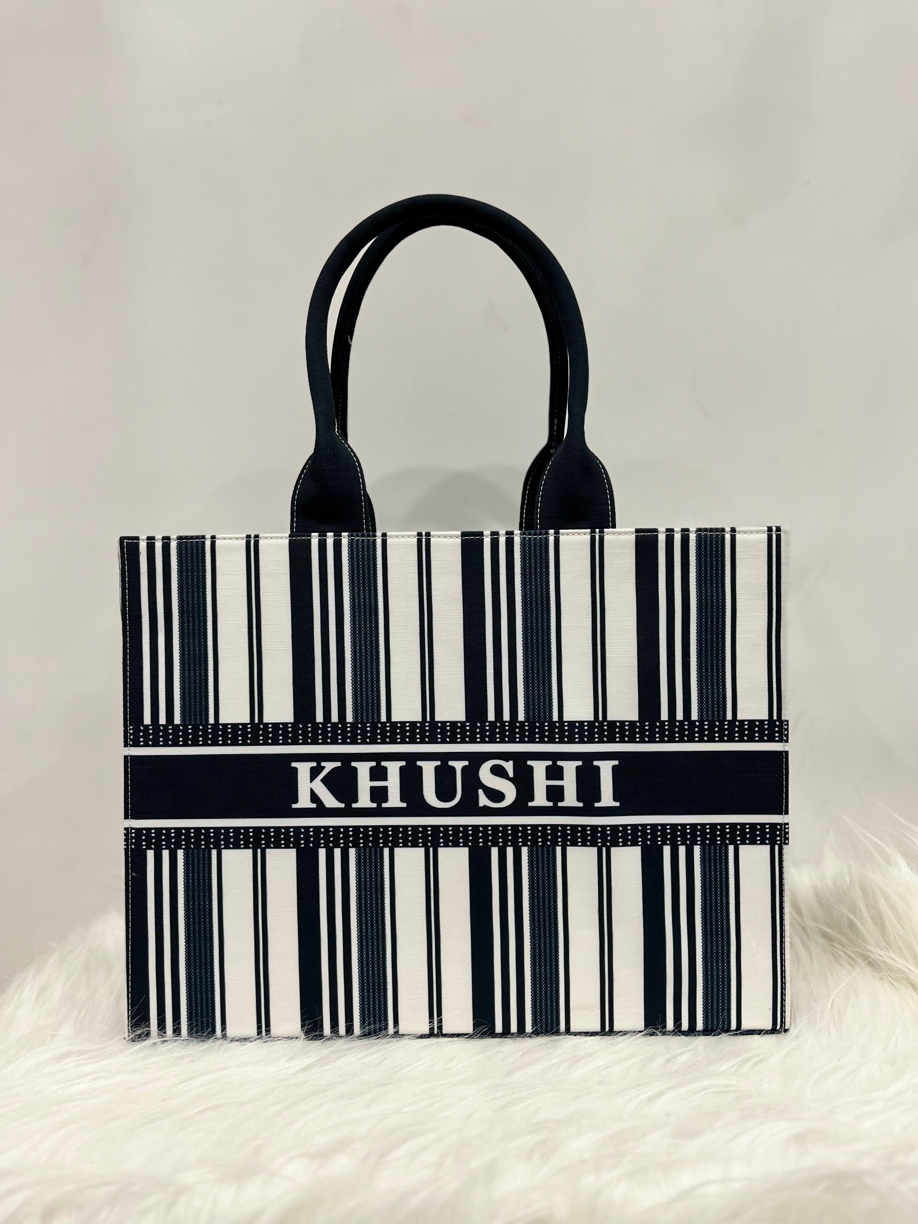 Black And White Stripe Tote Bag with your Name