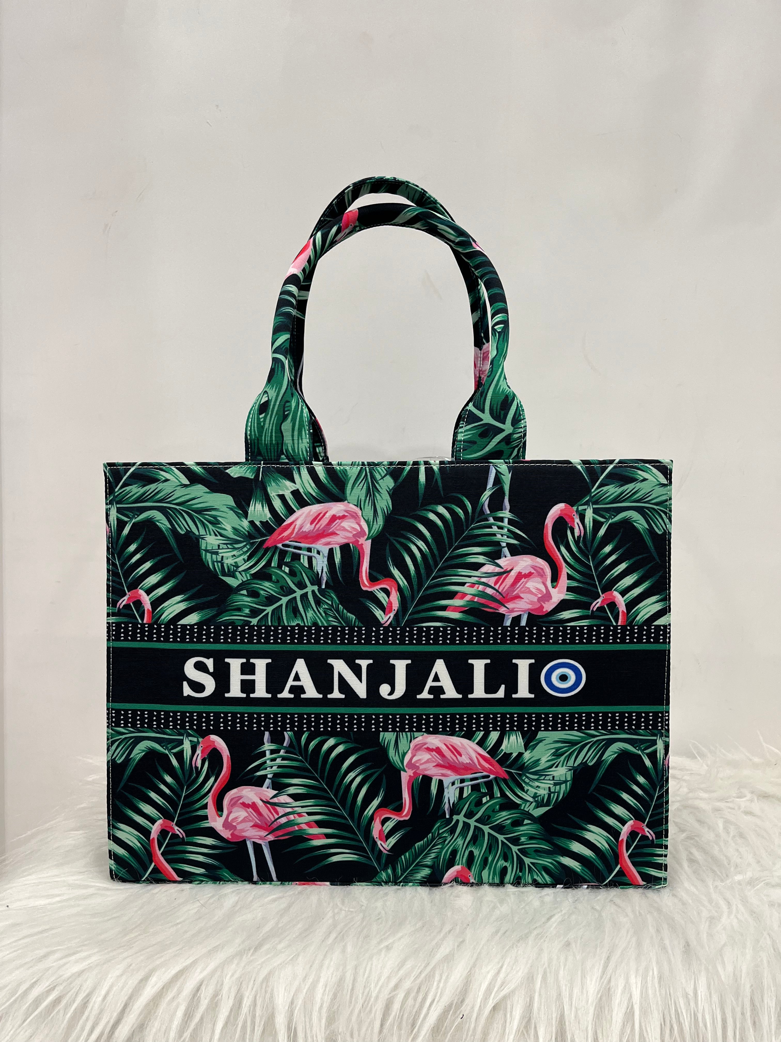 Flamingo and Leaves Tote Bag With Your Name