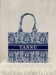 Blue and White Tote Bag With Your Name