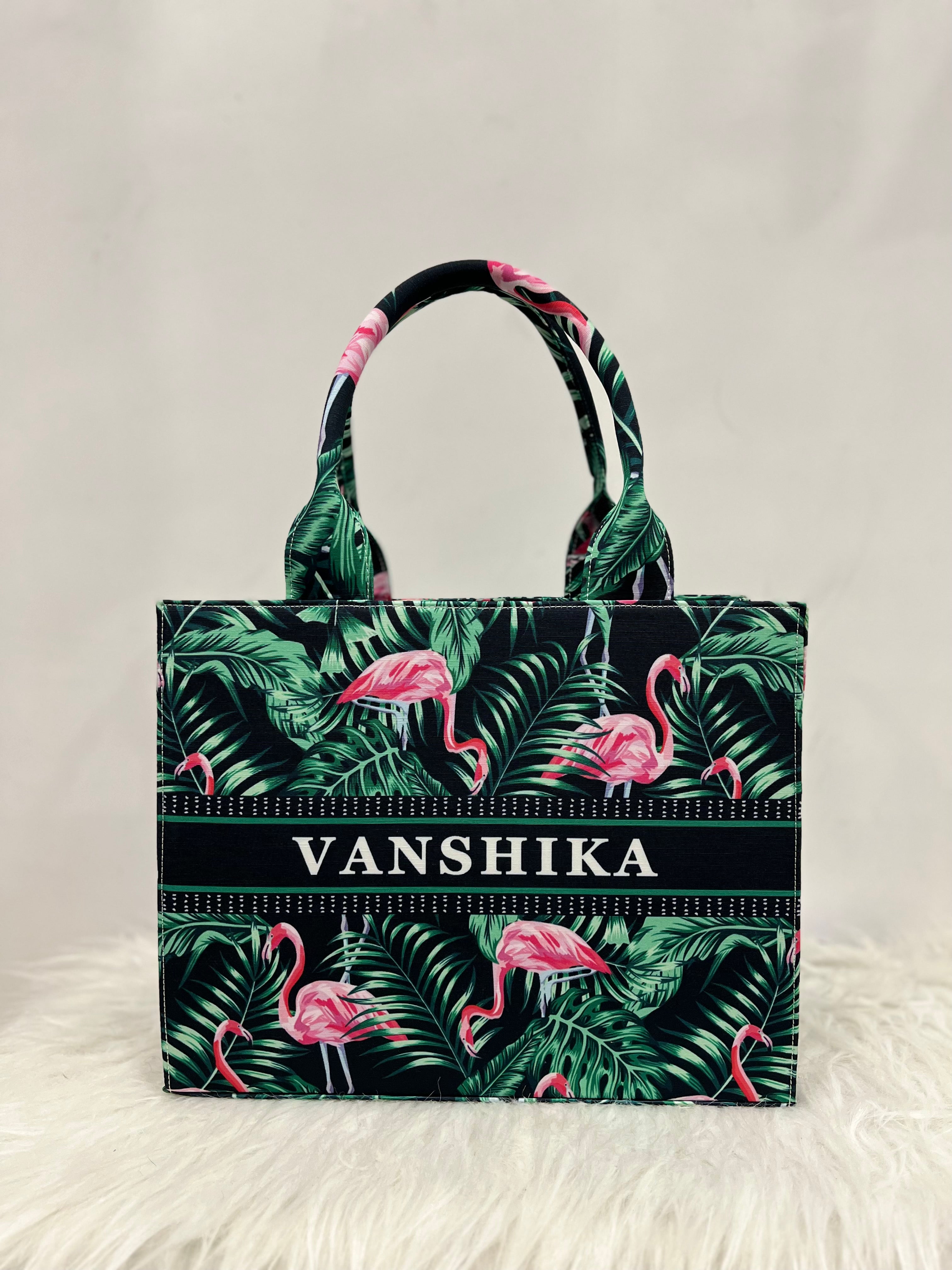 Flamingo and Leaves Tote Bag With Your Name