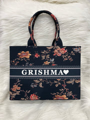 Midnight Flower Tote Bag With Your Name