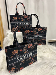 Midnight Flower Tote Bag With Your Name