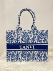 Blue and White Tote Bag With Your Name