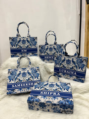 Aesthetic Blue Birds Bag With Your Name