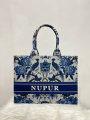 Aesthetic Blue Birds Bag With Your Name