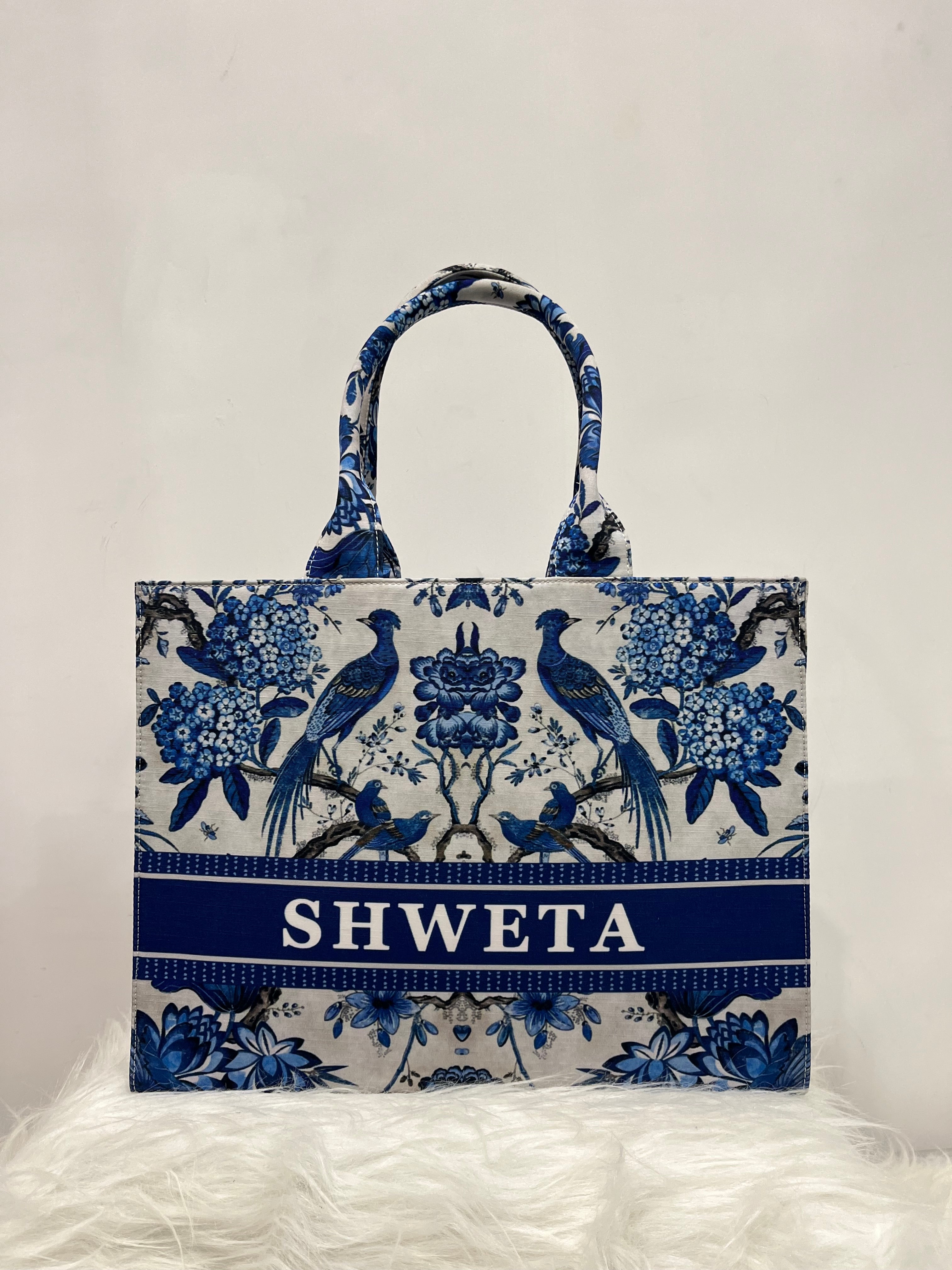 Aesthetic Blue Birds Bag With Your Name