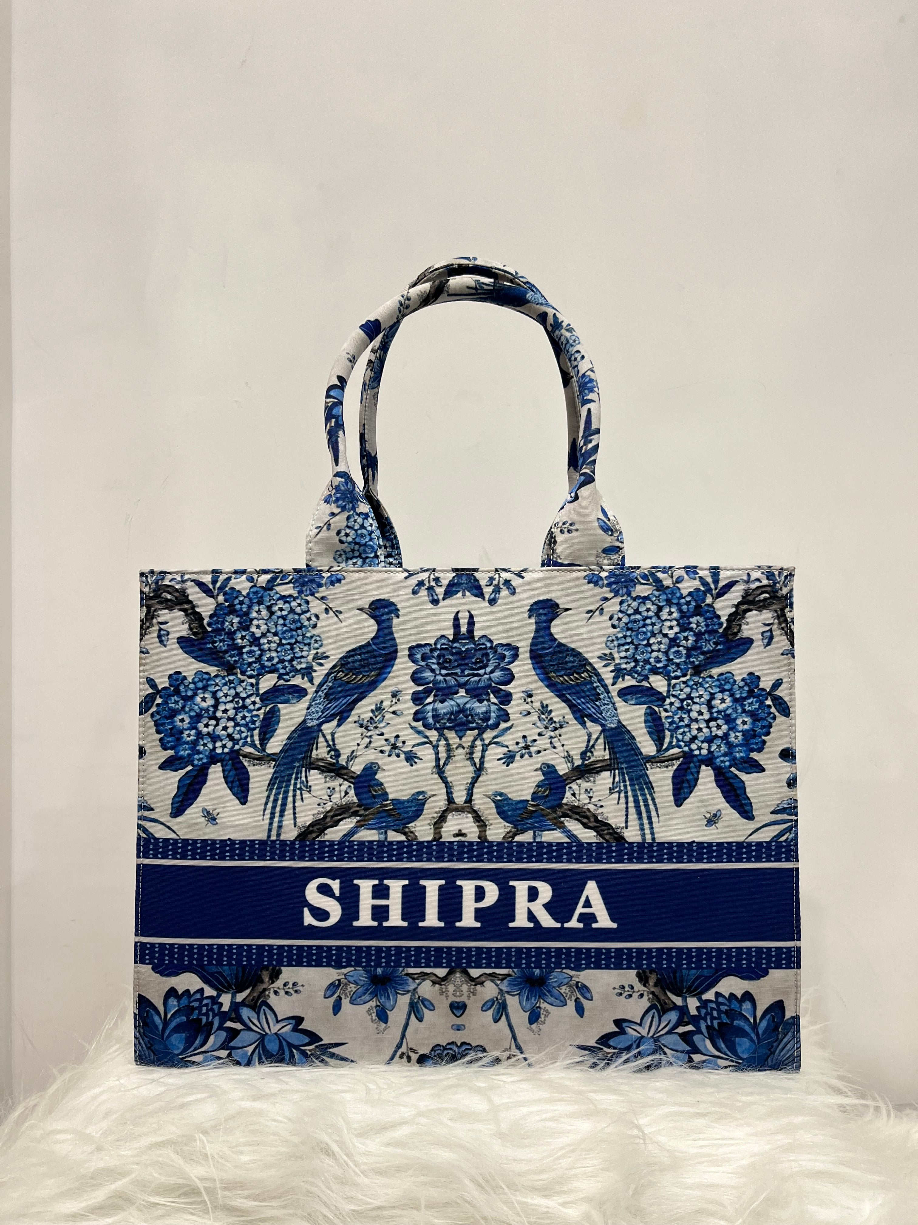 Aesthetic Blue Birds Bag With Your Name