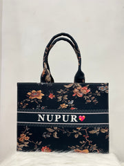 Midnight Flower Tote Bag With Your Name