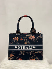 Midnight Flower Tote Bag With Your Name