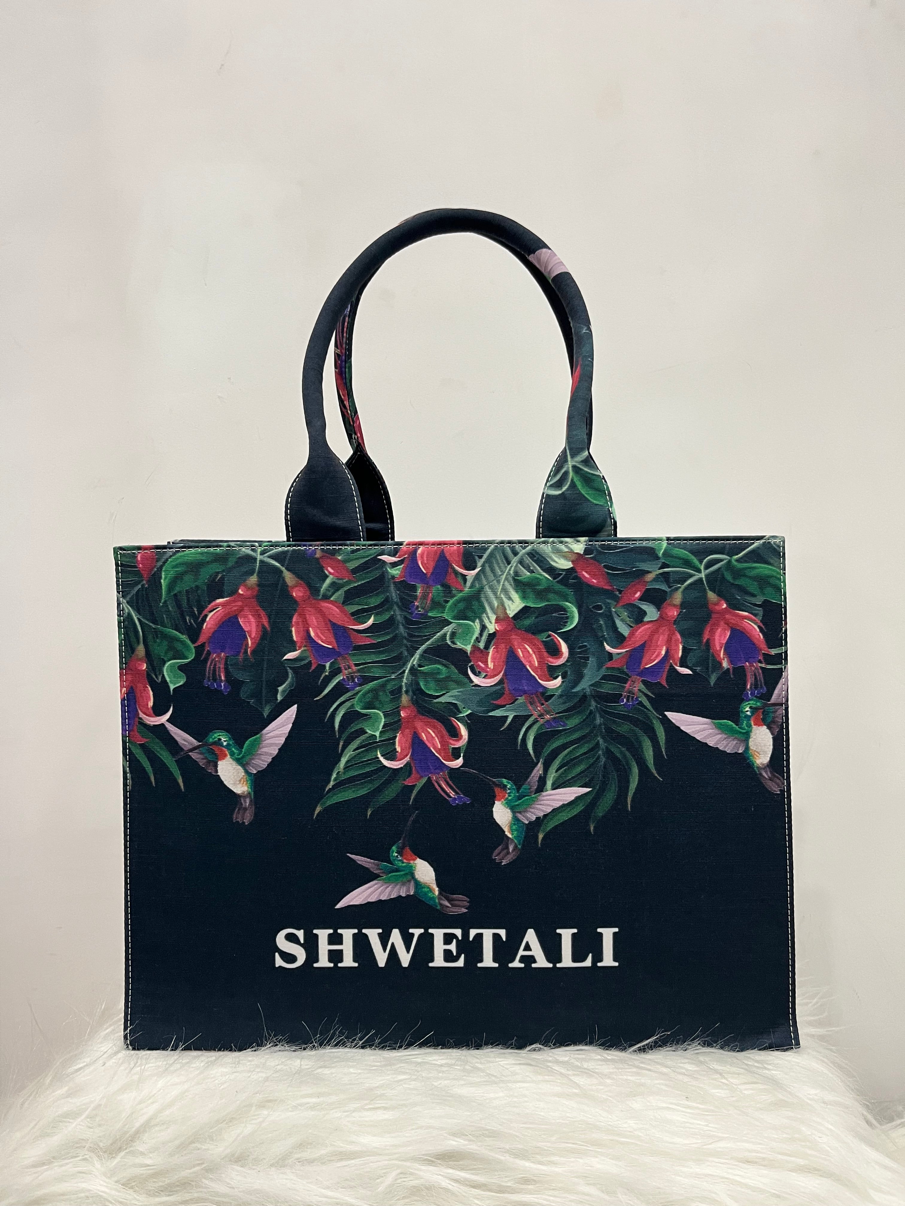 Black Hummingbird Tote Bag With Your Name