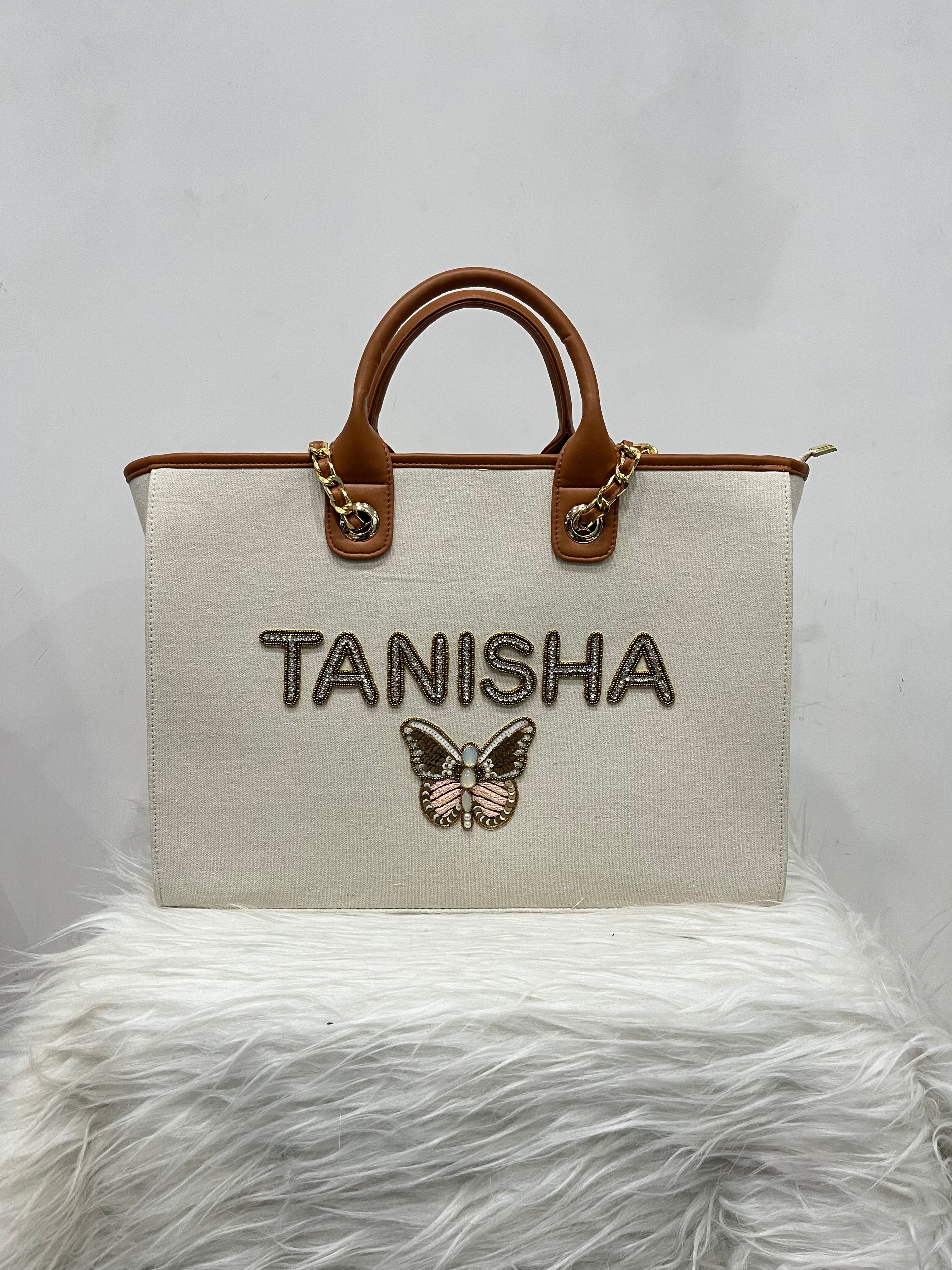 Canvas initial Tote Bag With Your Name