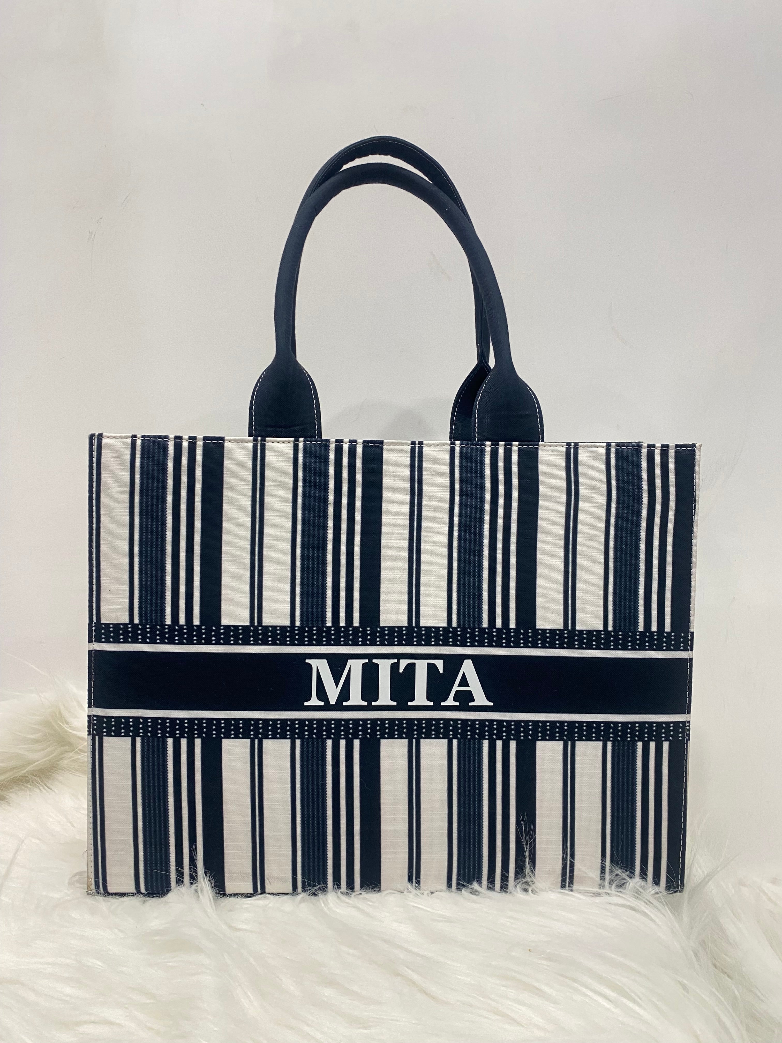 Black And White Stripe Tote Bag with your Name