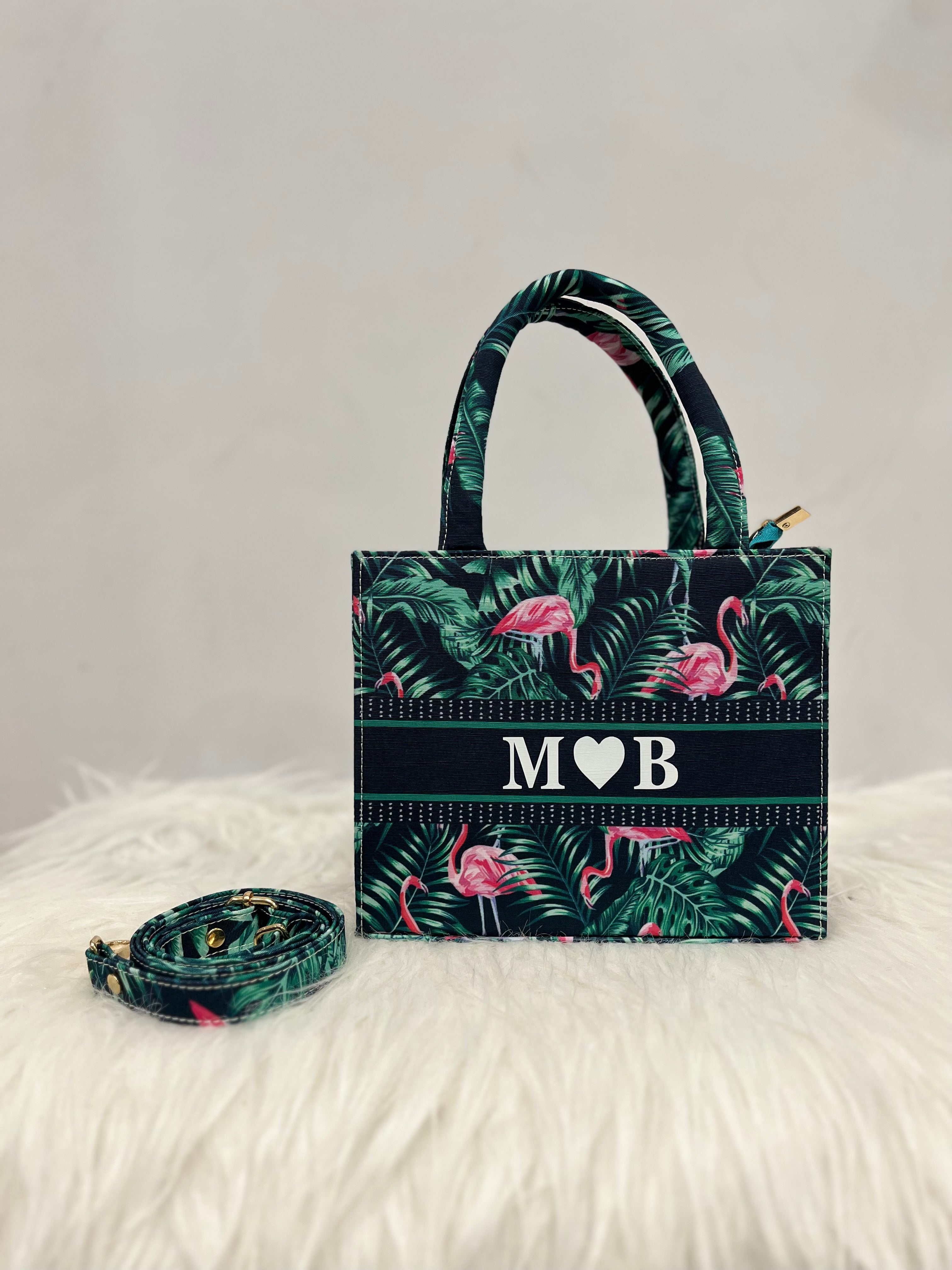 Flamingo And Leaves MINI Tote Bag With Your Name