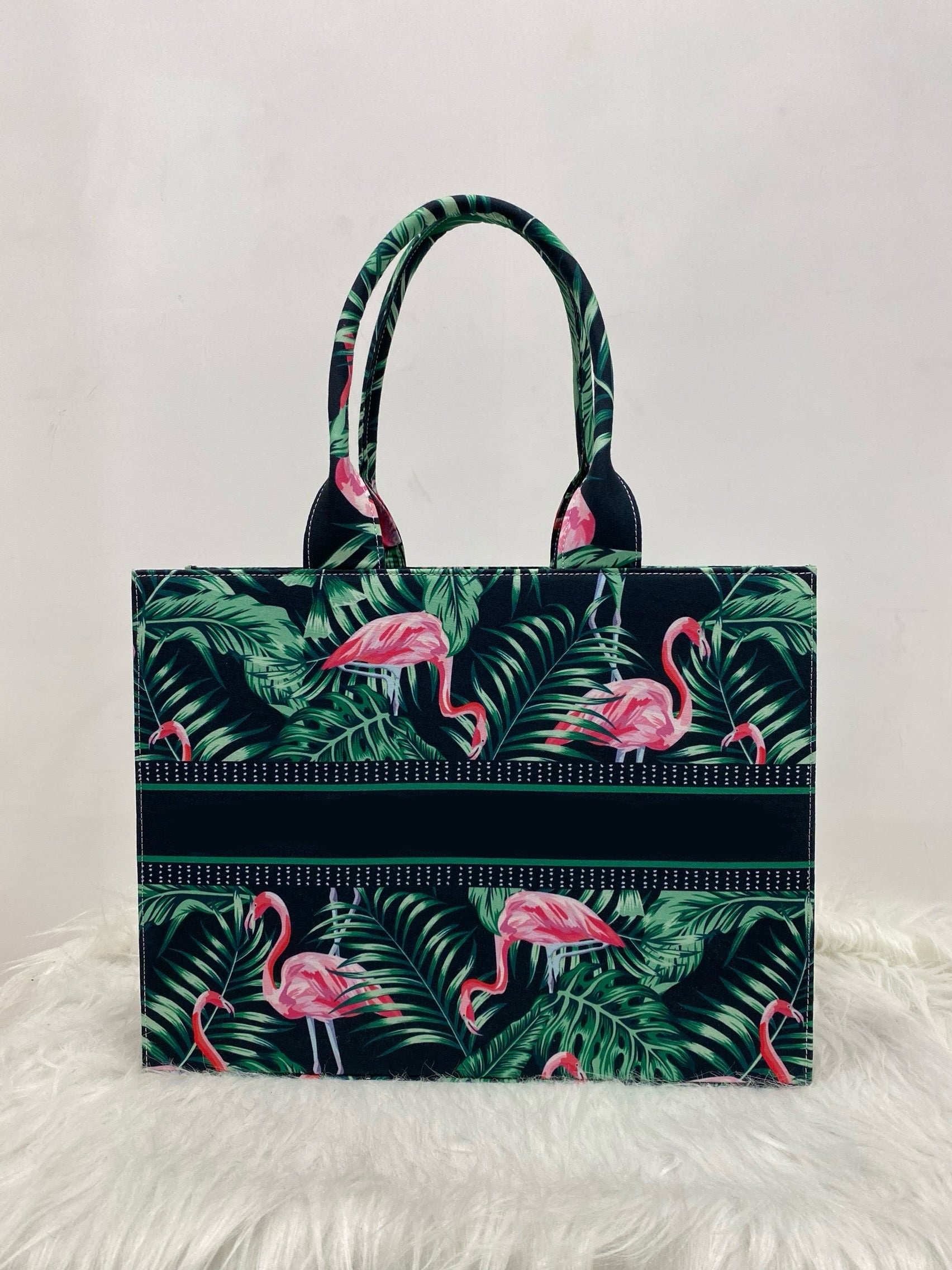 Flamingo and Leaves Tote Bag With Your Name