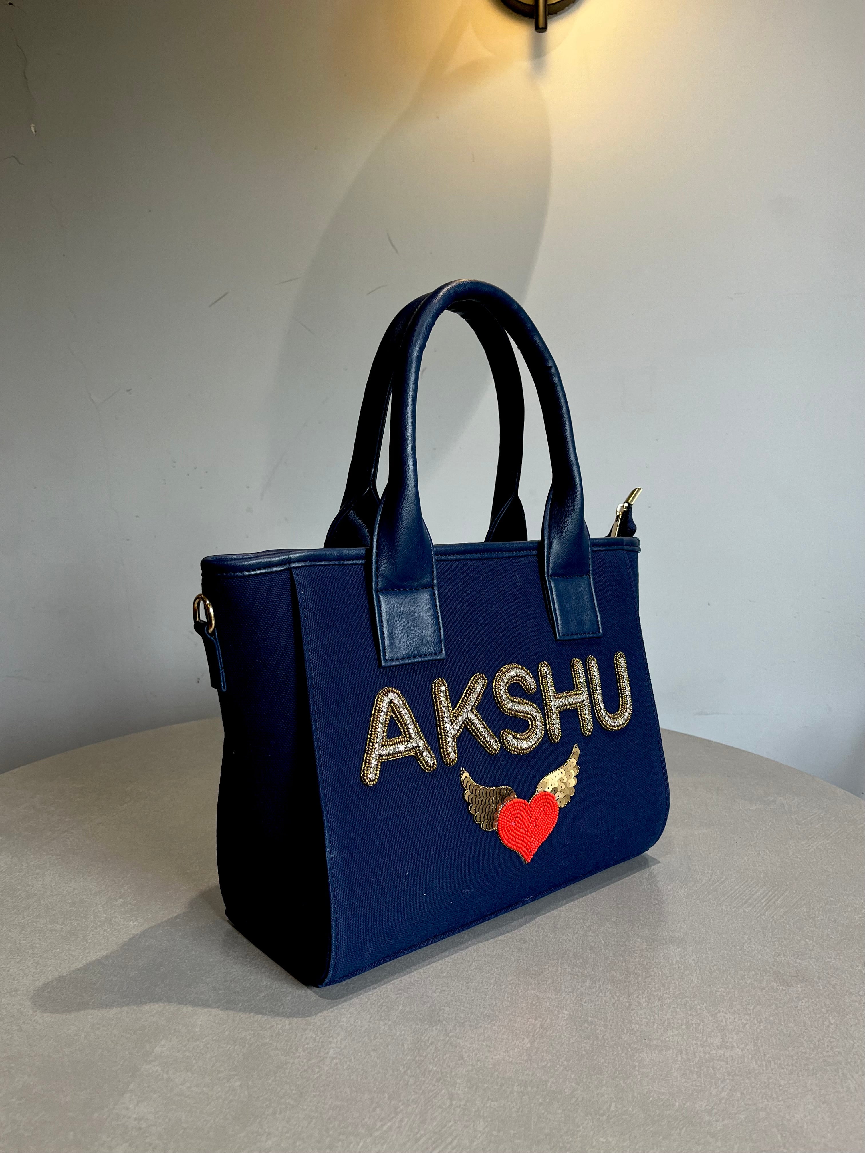 Blue Mini canvas Sling Bag With Your Name