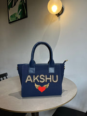 Blue Mini canvas Sling Bag With Your Name