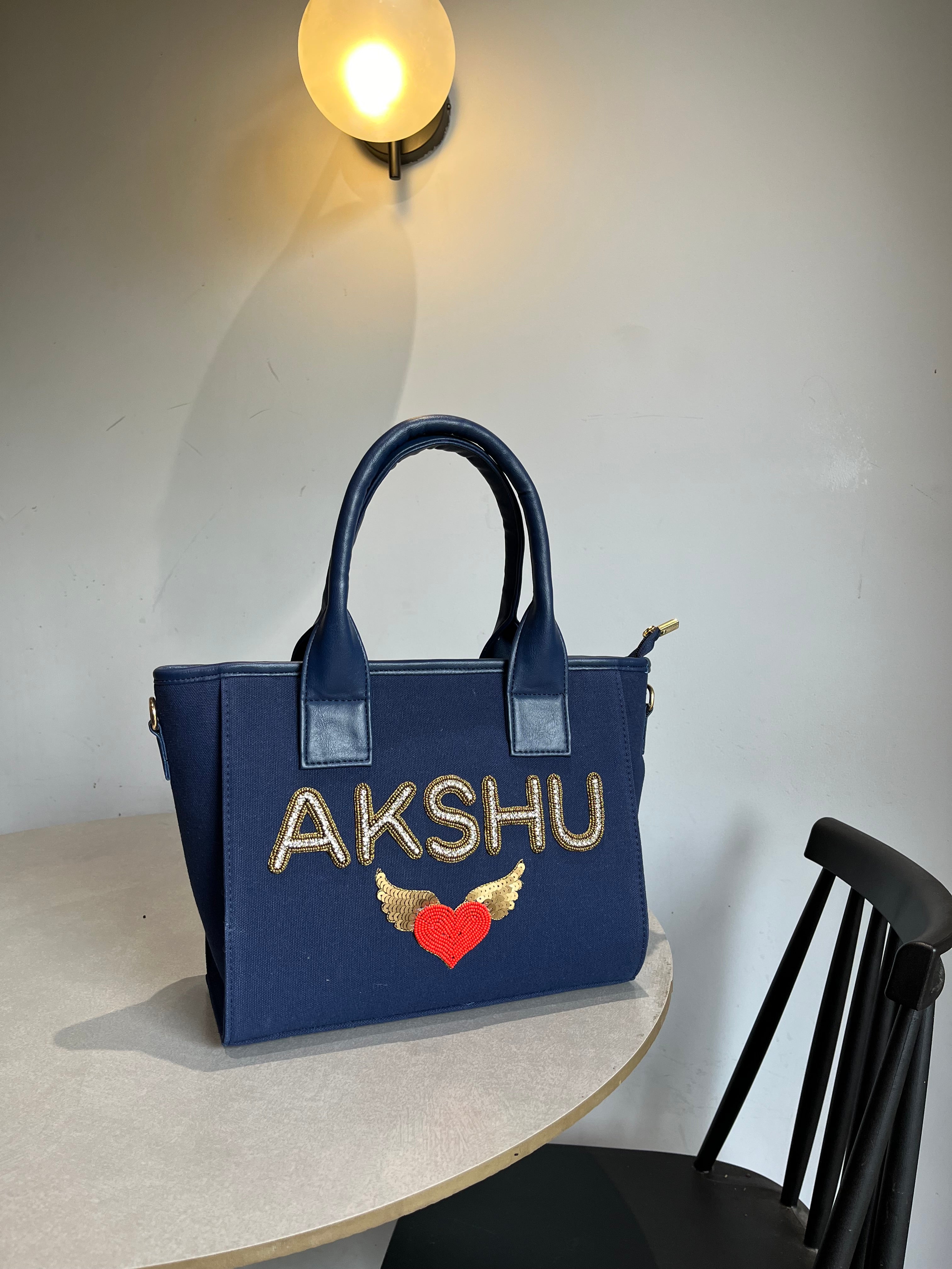 Blue Mini canvas Sling Bag With Your Name