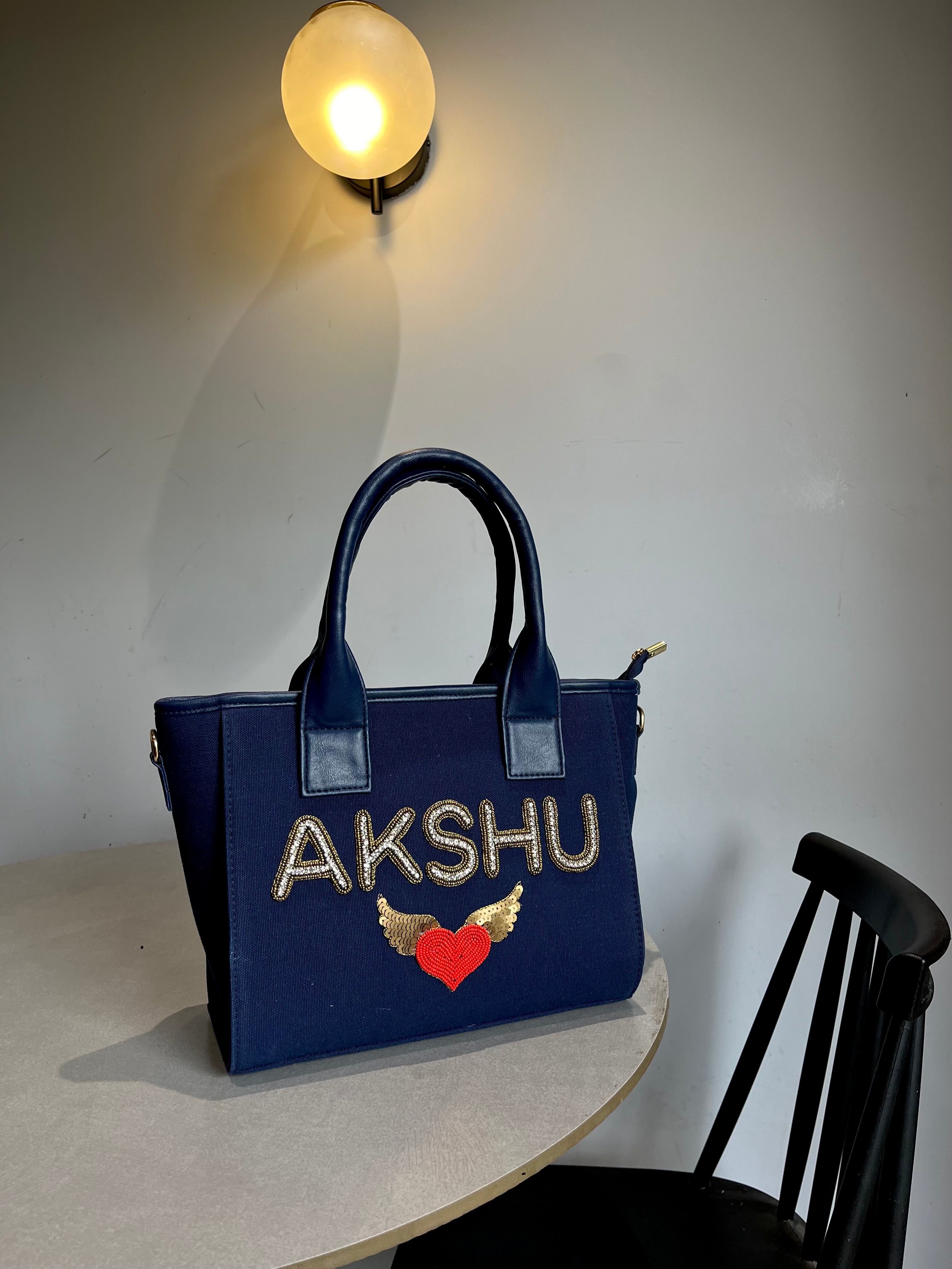 Blue Mini canvas Sling Bag With Your Name