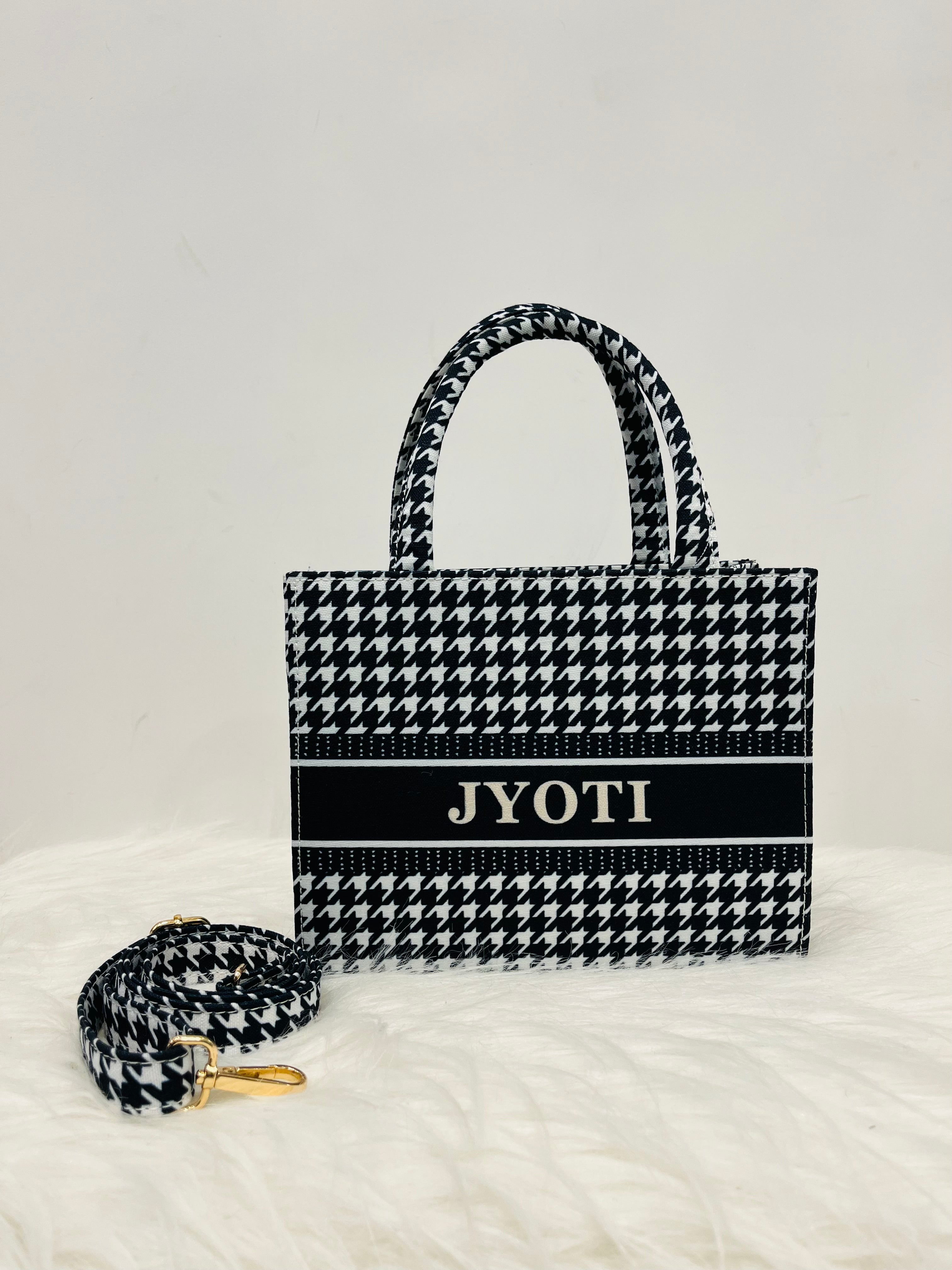 Houndstooth Mini Tote Bag With Your Name