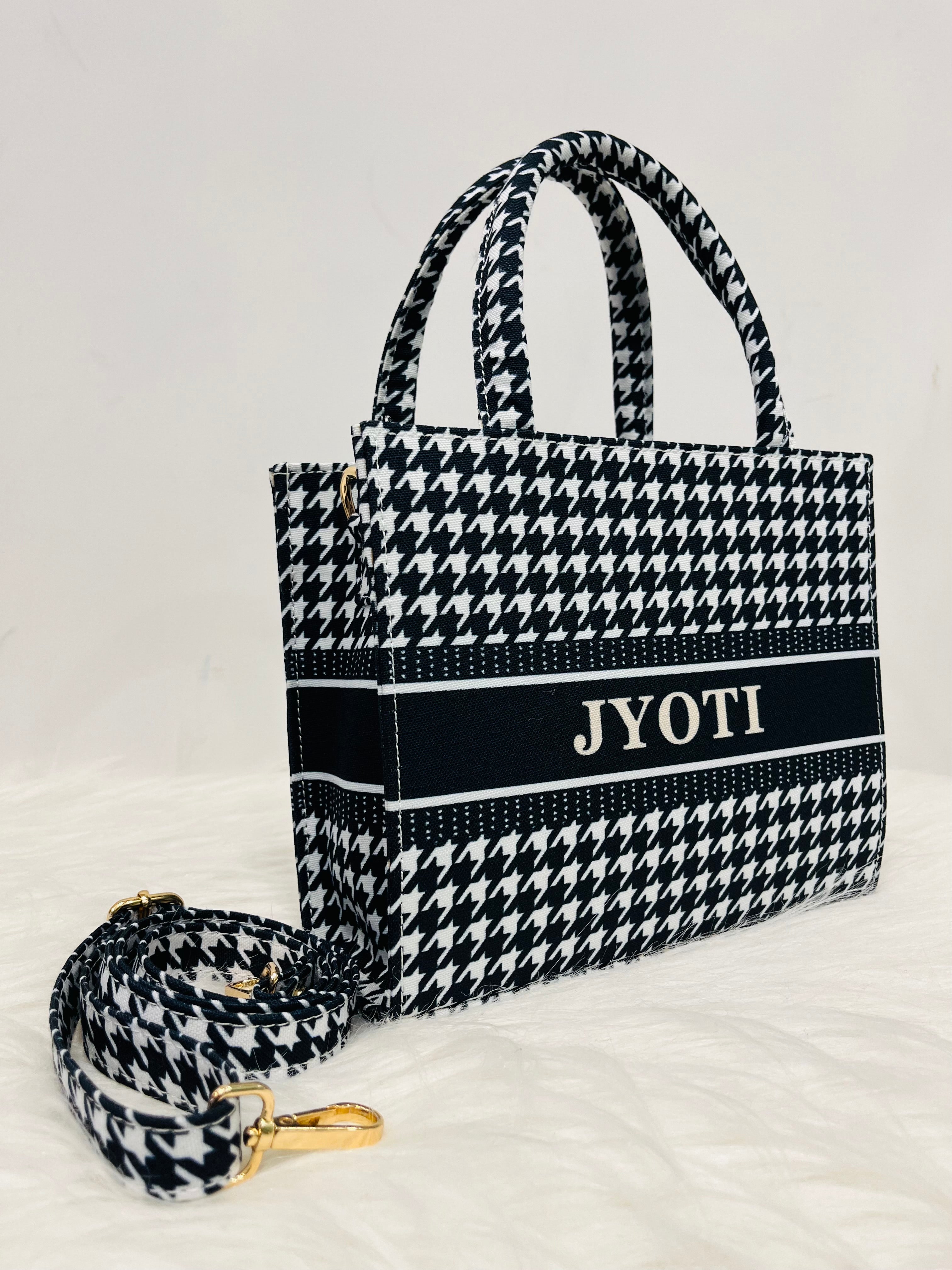 Houndstooth Mini Tote Bag With Your Name