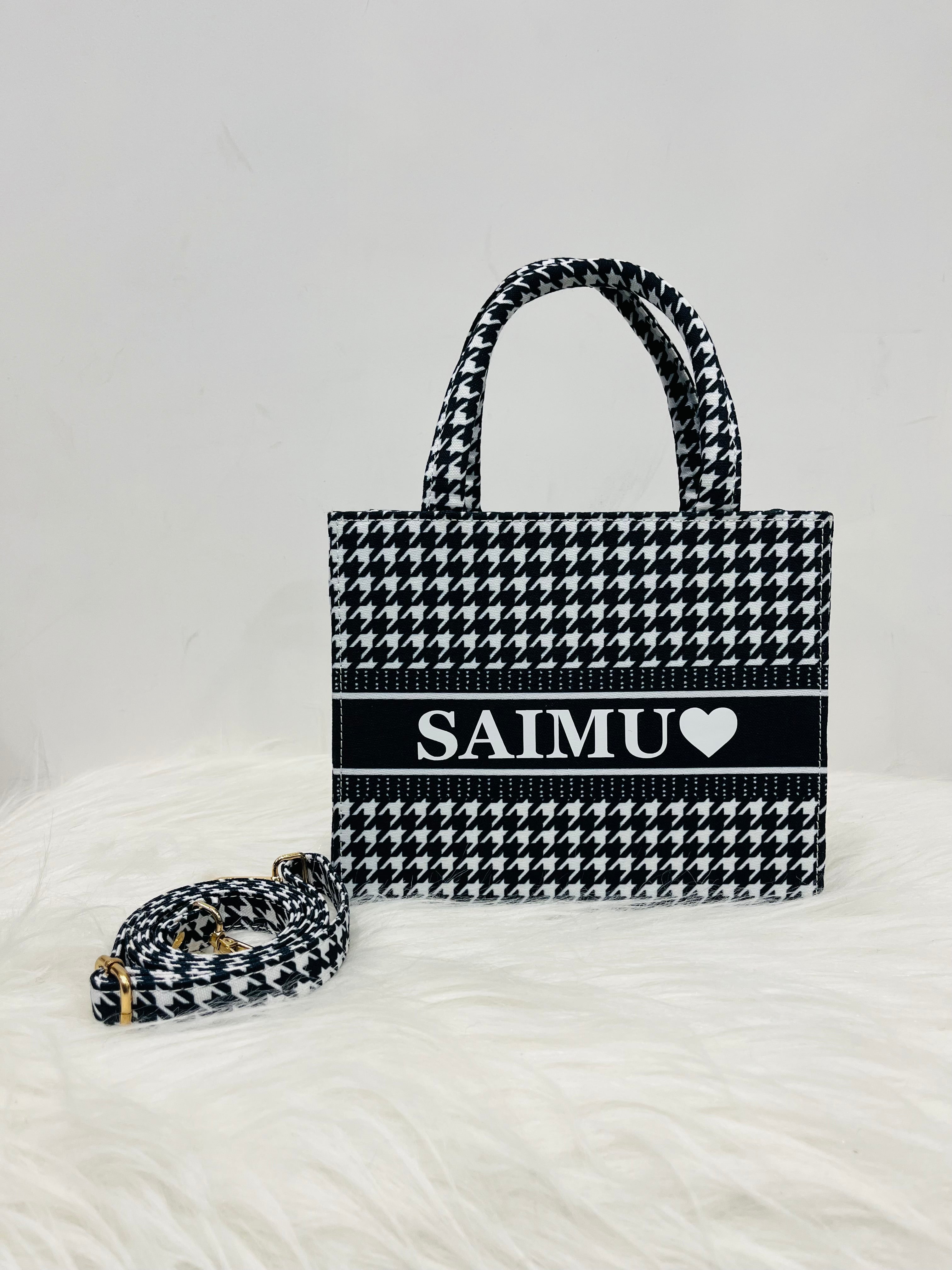 Houndstooth Mini Tote Bag With Your Name