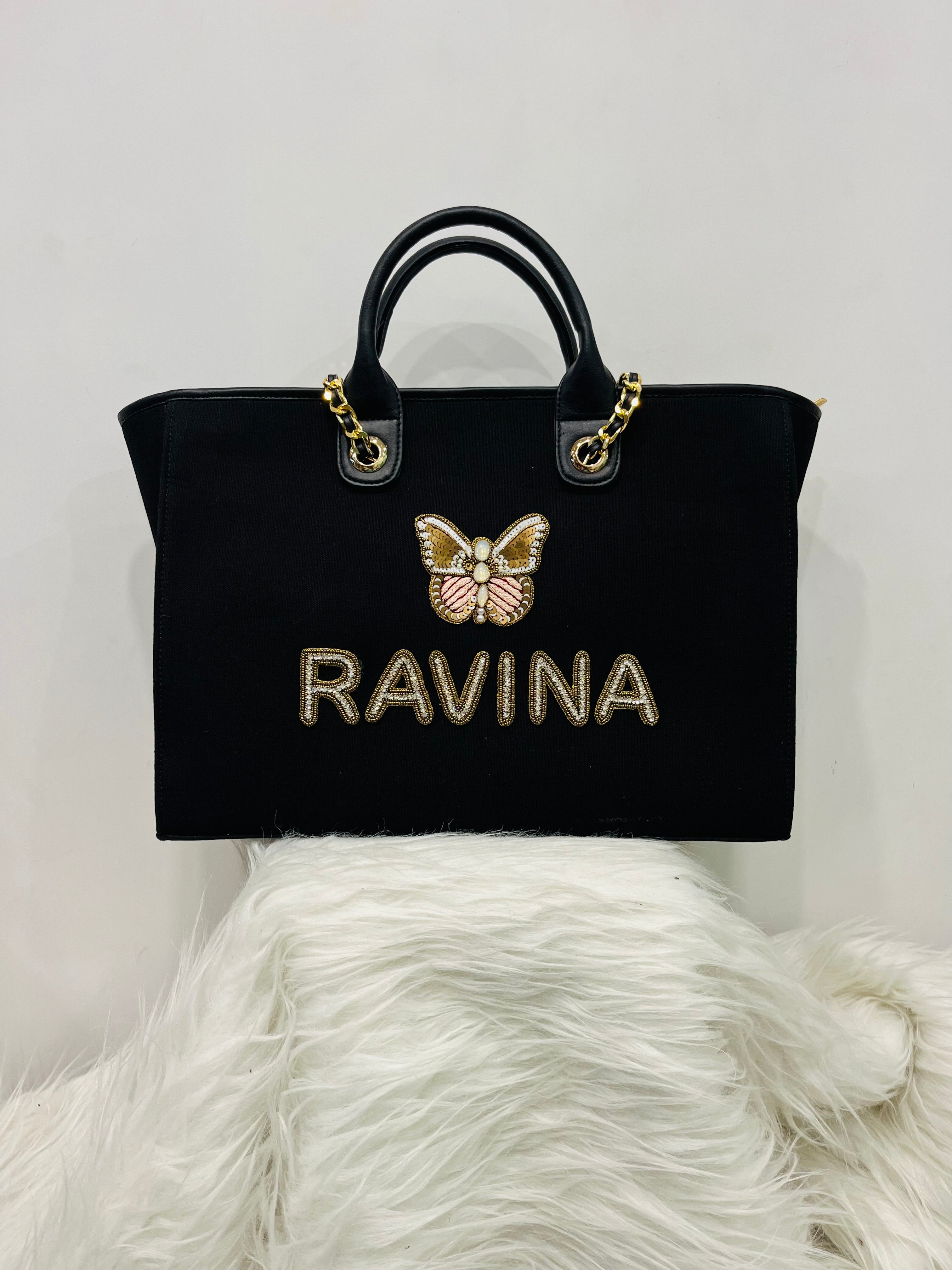 Canvas initial Tote Bag With Your Name