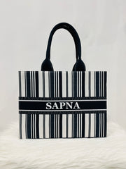 Black And White Stripe Tote Bag with your Name