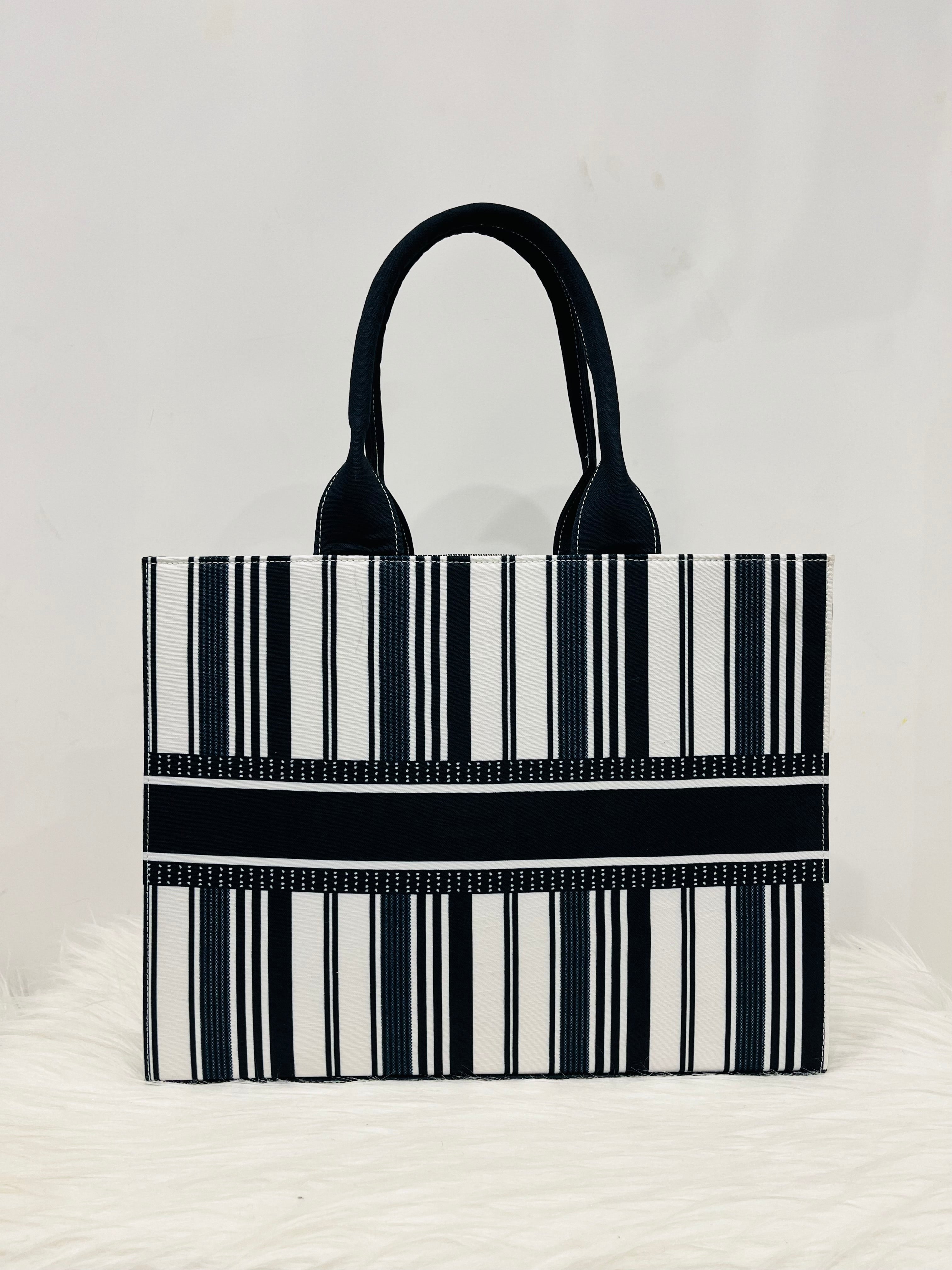 Black And White Stripe Tote Bag with your Name