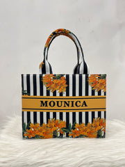 Golden yellow stripes tote bag with your name