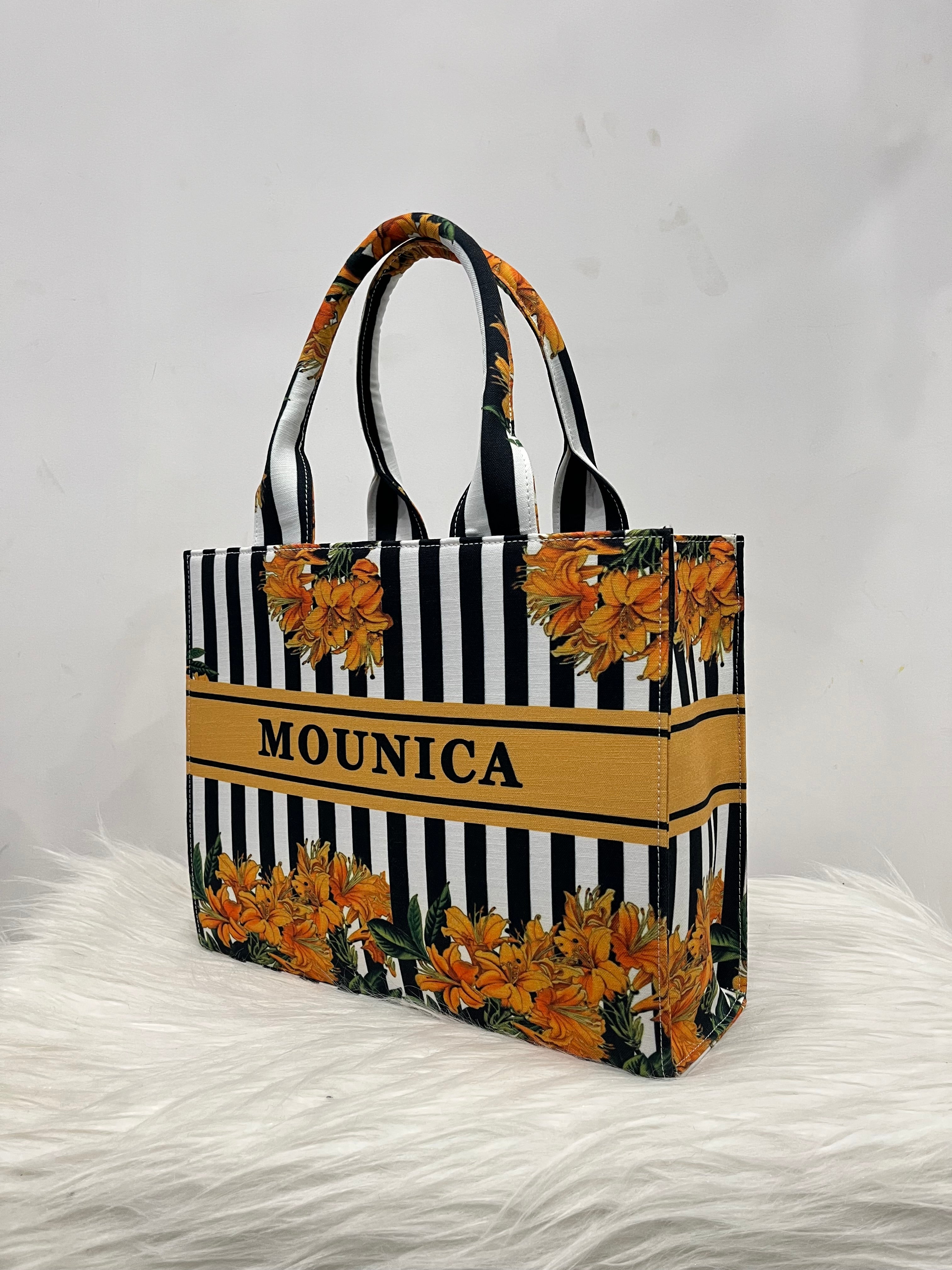 Black And White Stripe Tote Bag with your Name