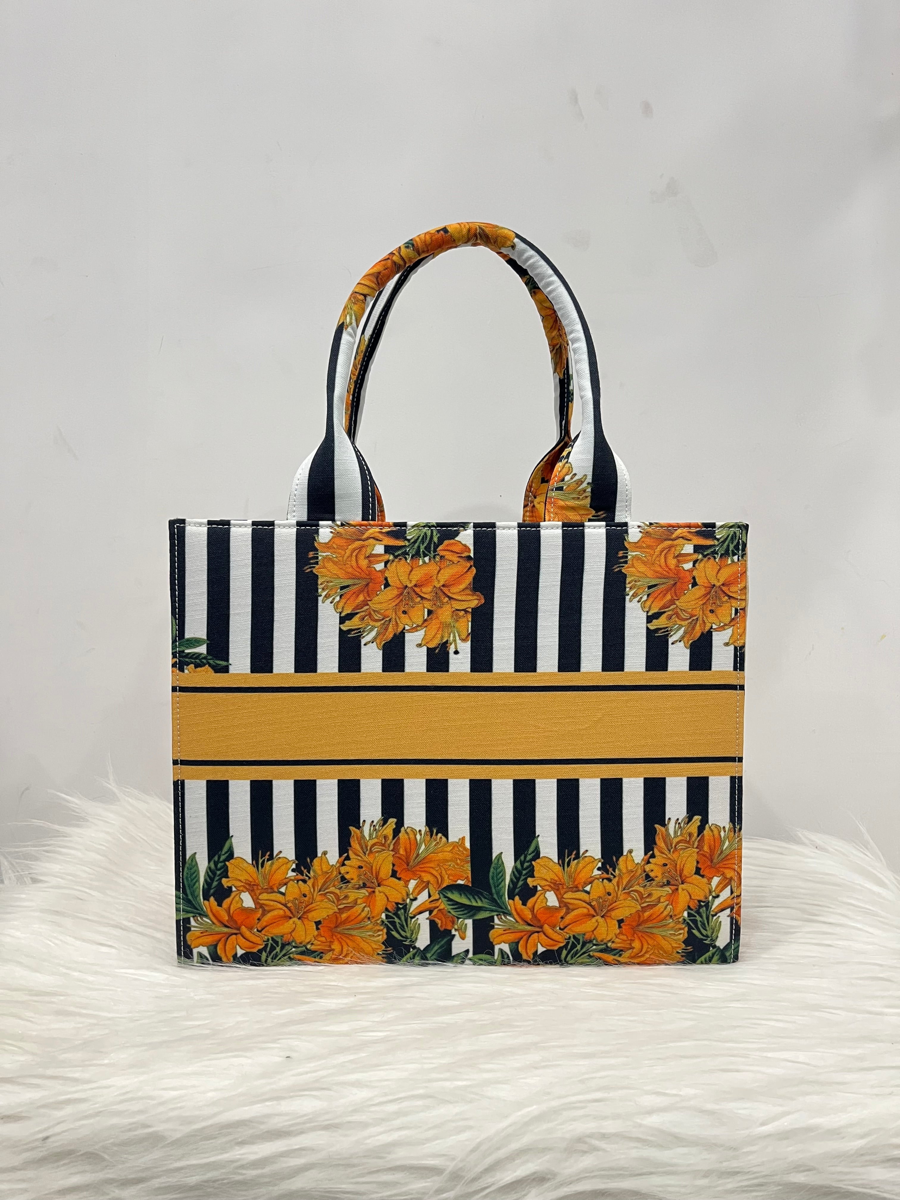 Golden yellow stripes tote bag with your name