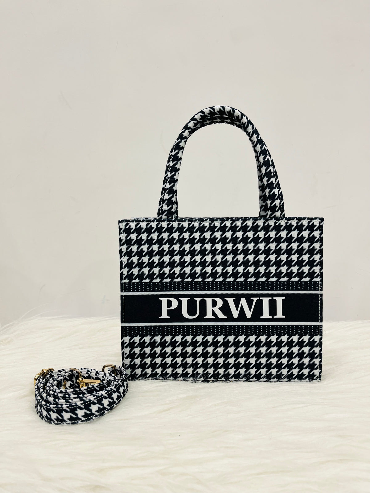 Houndstooth Mini Tote Bag With Your Name