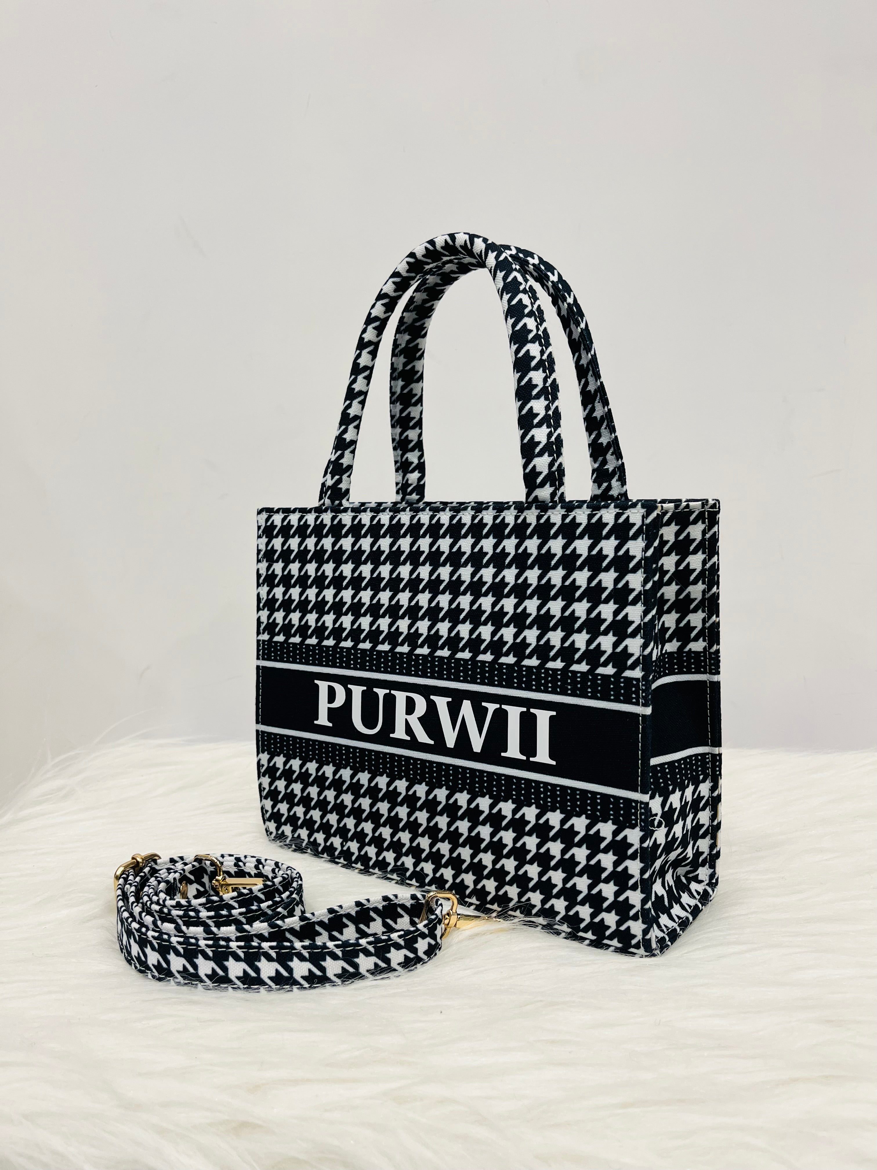 Houndstooth Mini Tote Bag With Your Name