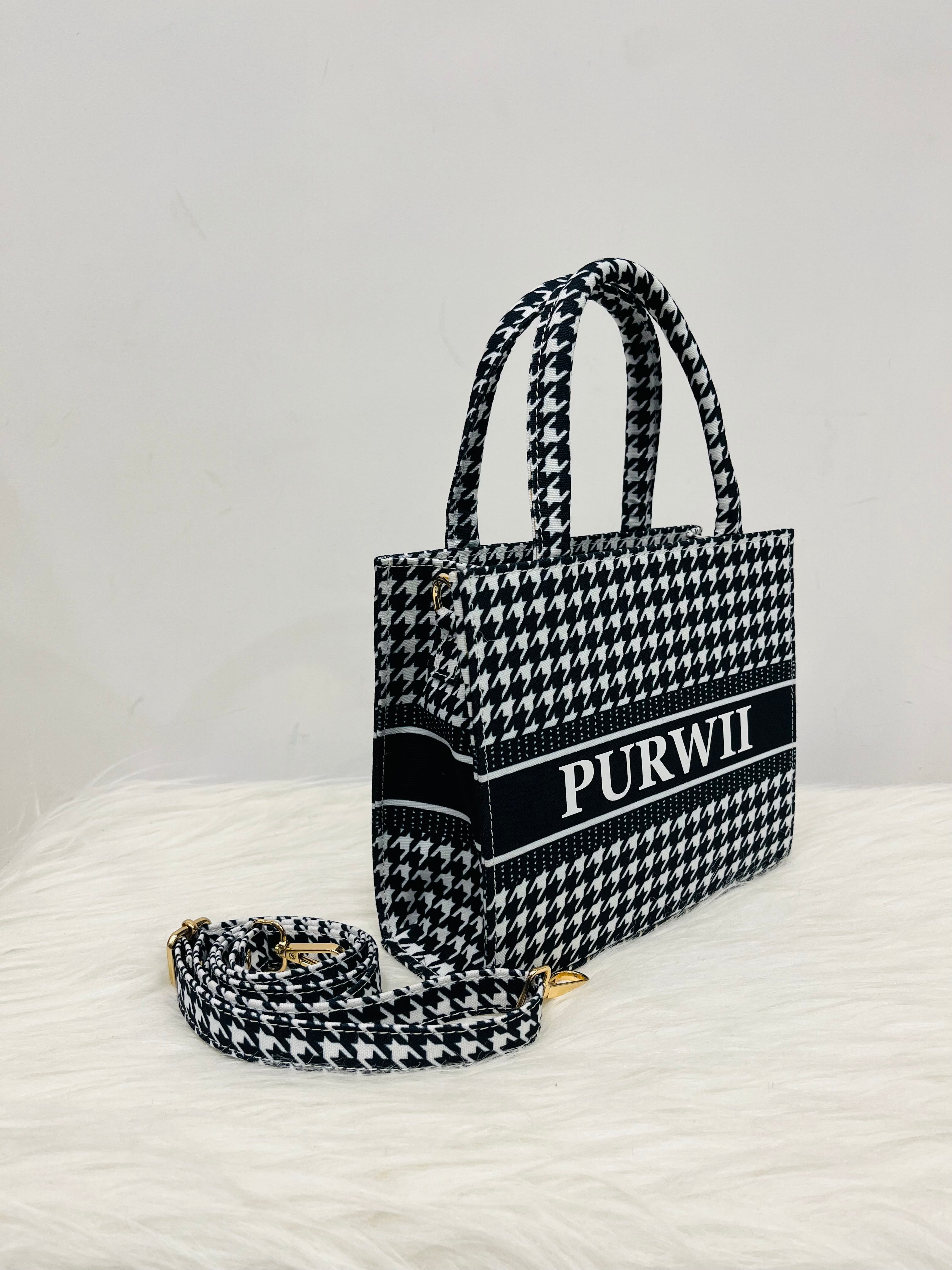 Houndstooth Mini Tote Bag With Your Name