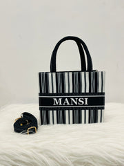 Black And White Stripe Mini Tote Bag With Your Name