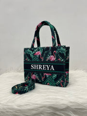 Flamingo And Leaves MINI Tote Bag With Your Name