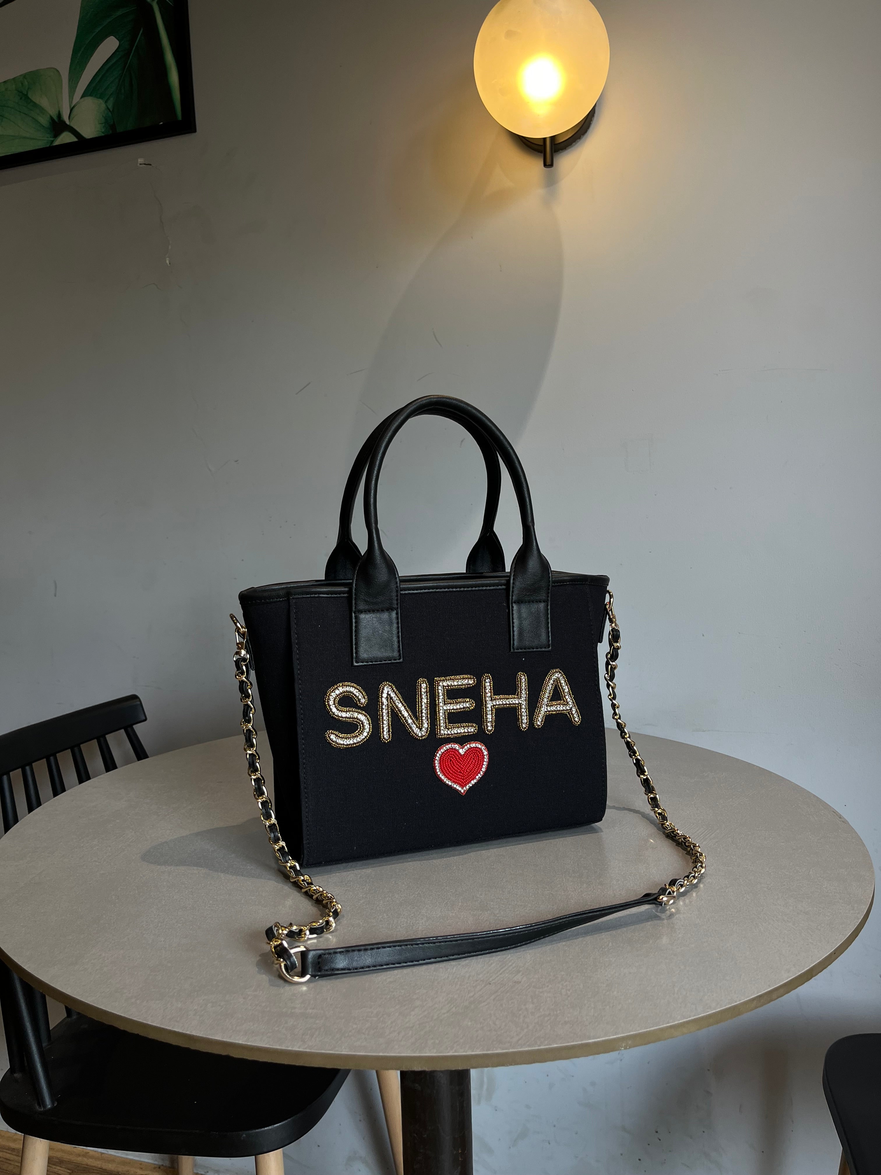 Black Mini Canvas Sling Bag With Your Name