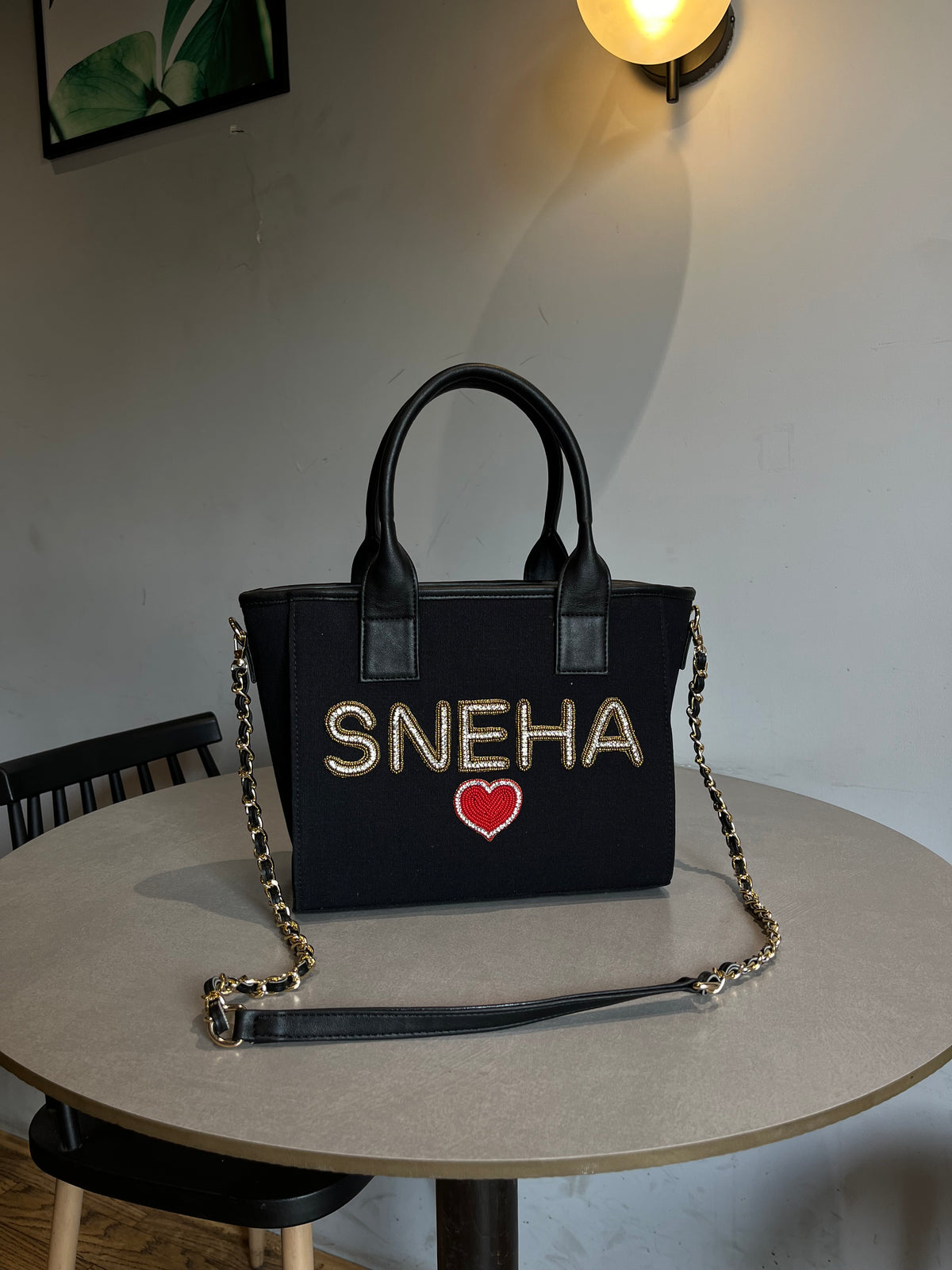 Black Mini Canvas Sling Bag With Your Name