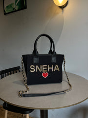 Black Mini Canvas Sling Bag With Your Name