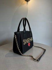 Black Mini Canvas Sling Bag With Your Name