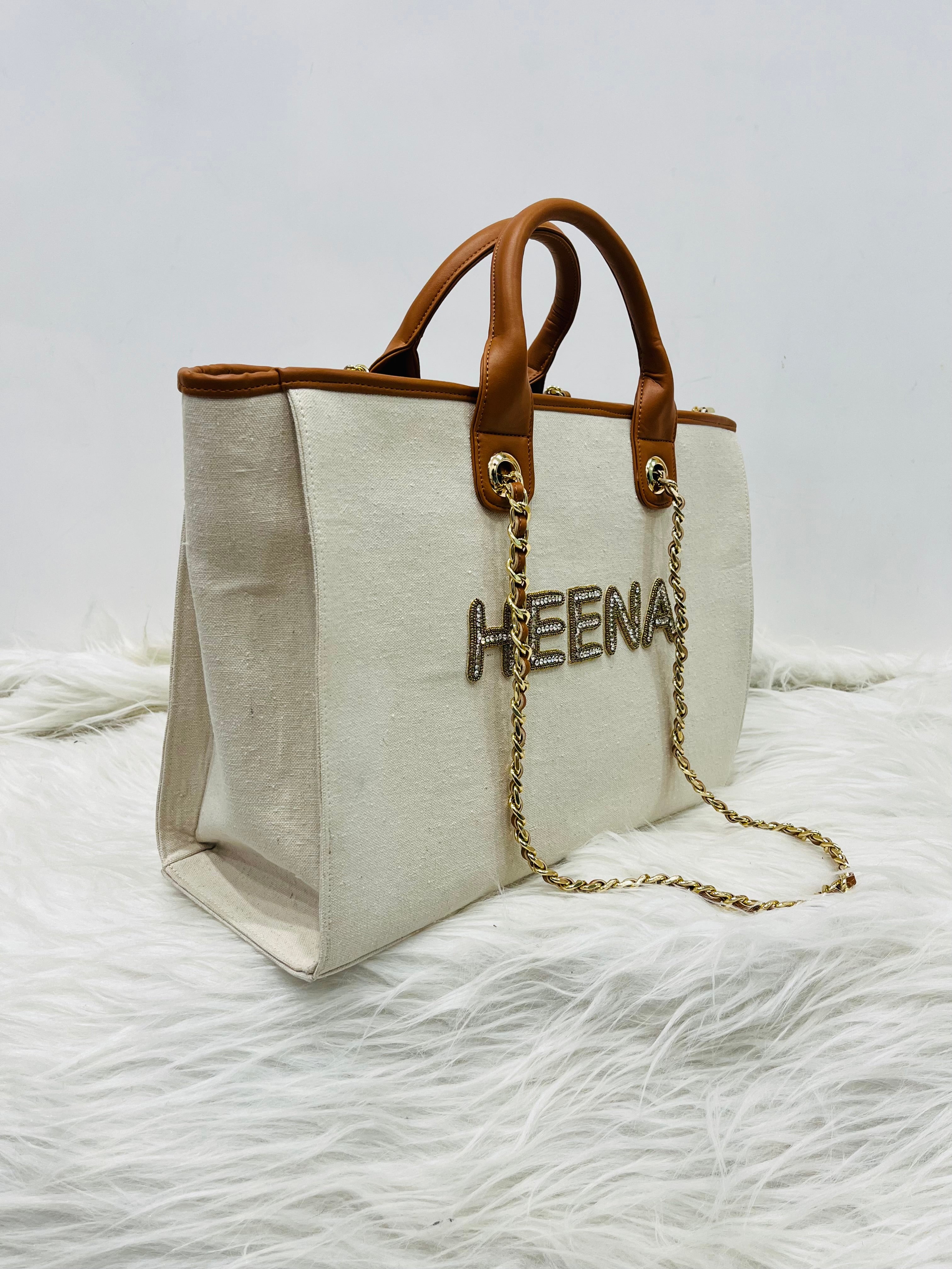 Canvas initial Tote Bag With Your Name