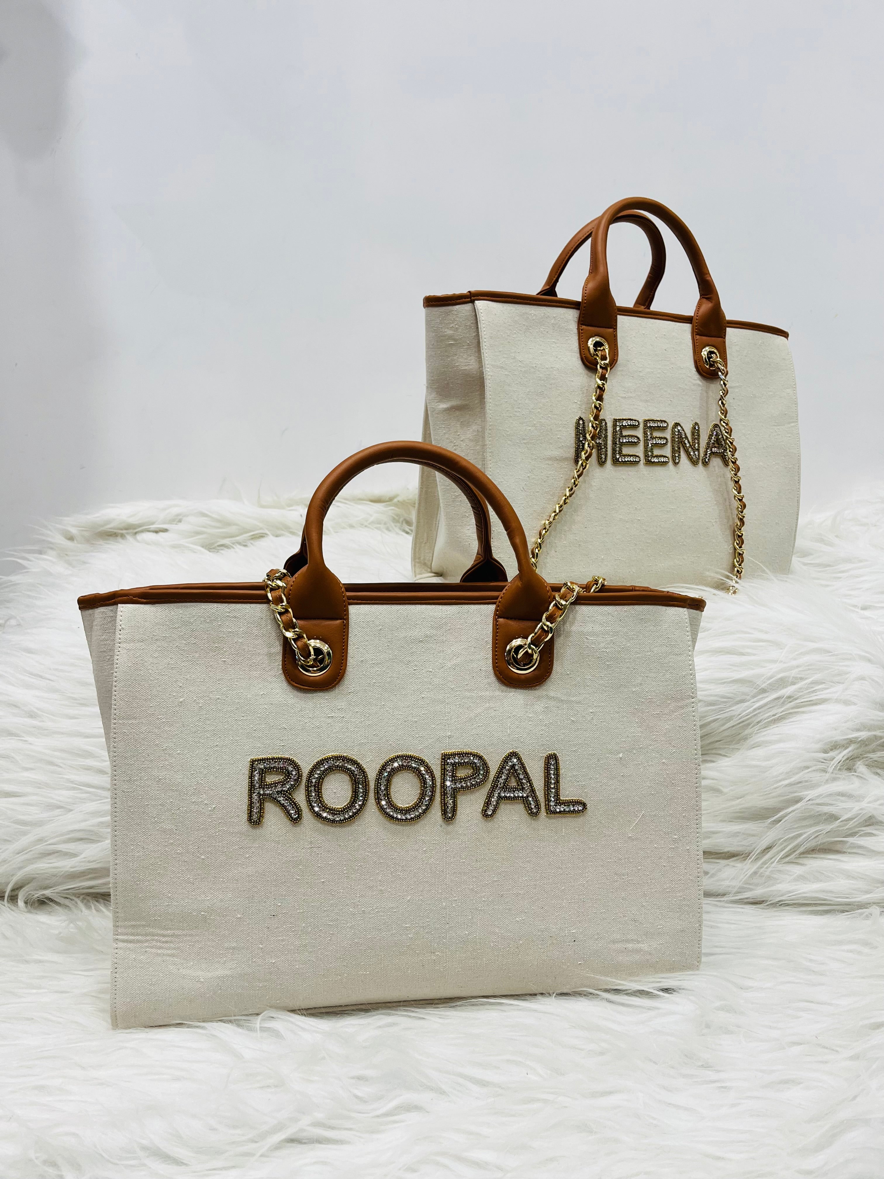 Canvas initial Tote Bag With Your Name