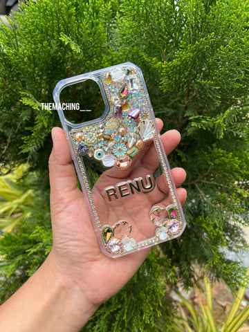V Daimond With Name Designer Phone Back Cover – Luxury Fancy Phone Case