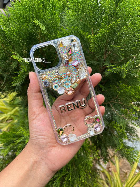 V Daimond With Name Designer Phone Back Cover – Luxury Fancy Phone Case